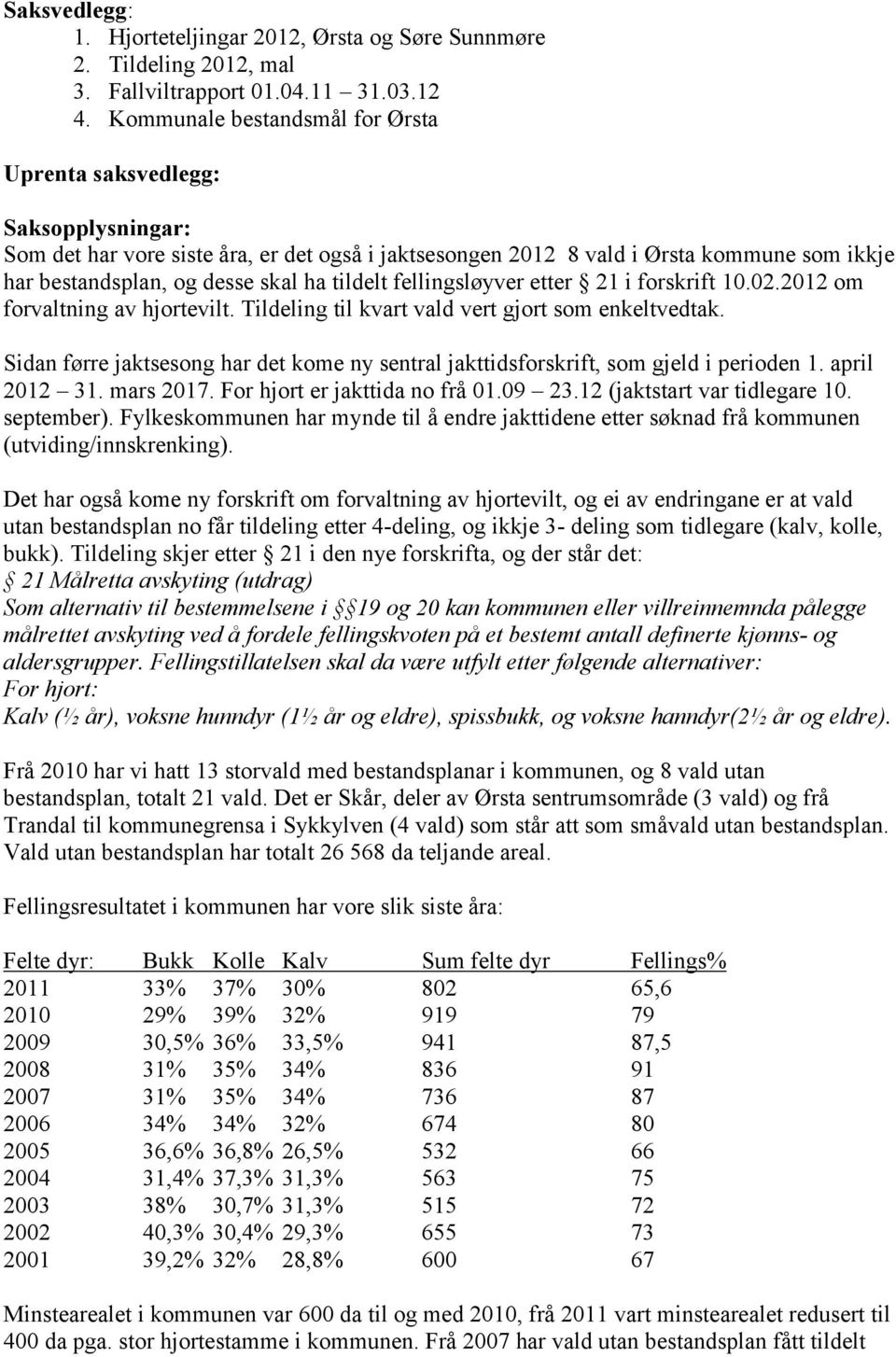 tildelt fellingsløyver etter 21 i forskrift 10.02.2012 om forvaltning av hjortevilt. Tildeling til kvart vald vert gjort som enkeltvedtak.