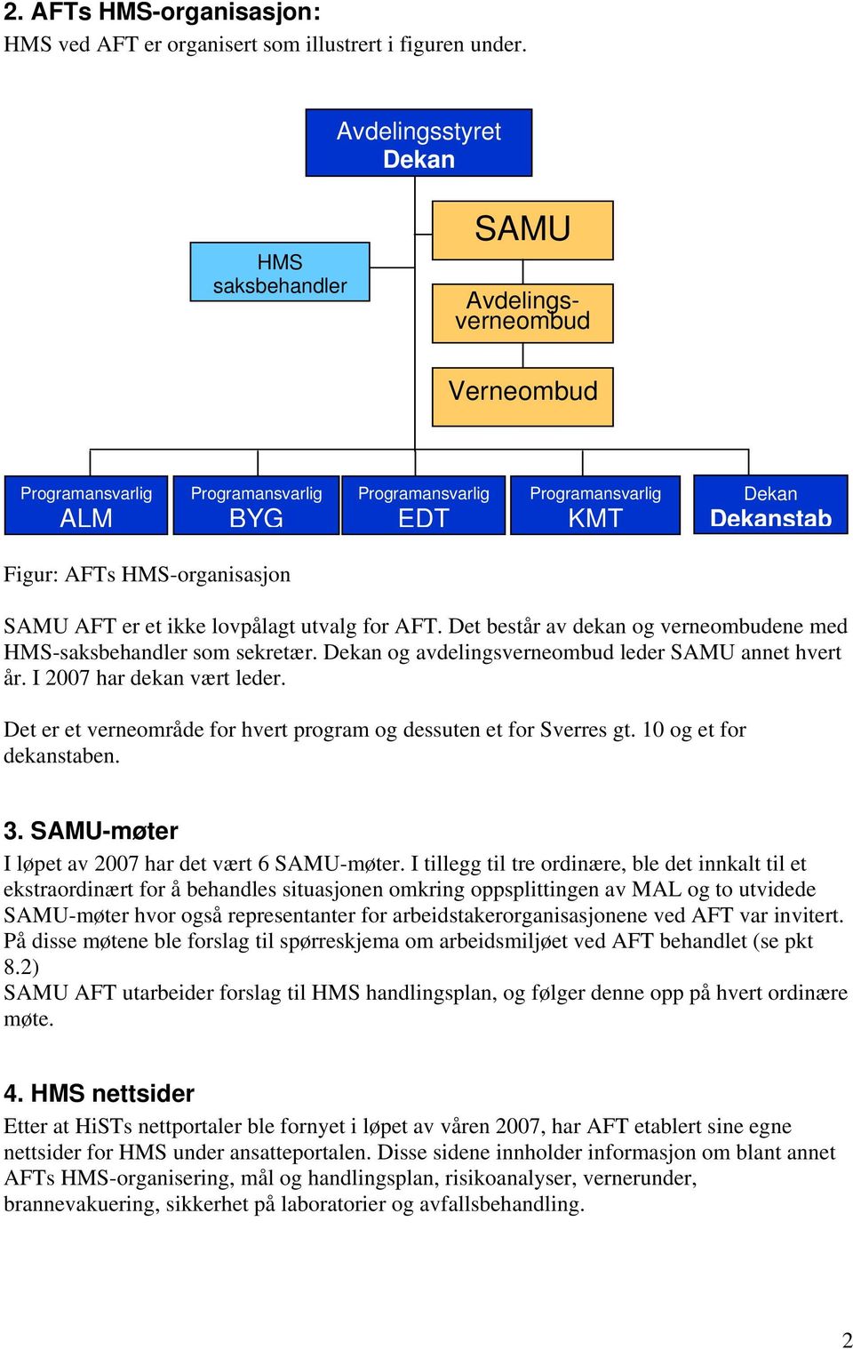 Det består av dekan og verneombudene med HMS-saksbehandler som sekretær. Dekan og avdelingsverneombud leder SAMU annet hvert år. I 2007 har dekan vært leder.