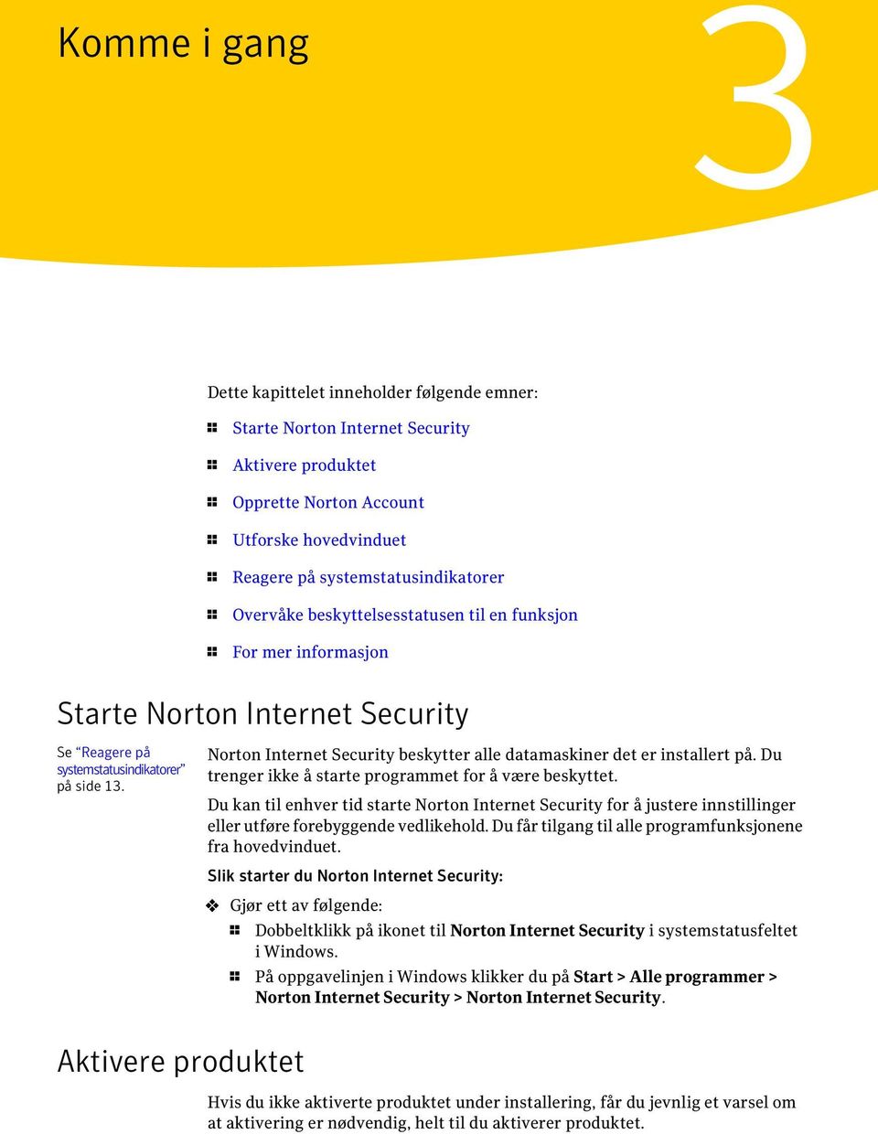 Norton Internet Security beskytter alle datamaskiner det er installert på. Du trenger ikke å starte programmet for å være beskyttet.