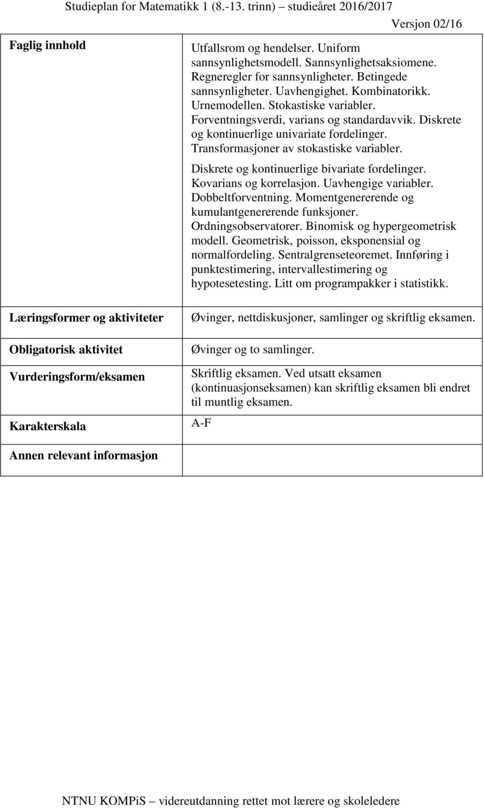 Transformasjoner av stokastiske variabler. Diskrete og kontinuerlige bivariate fordelinger. Kovarians og korrelasjon. Uavhengige variabler. Dobbeltforventning.