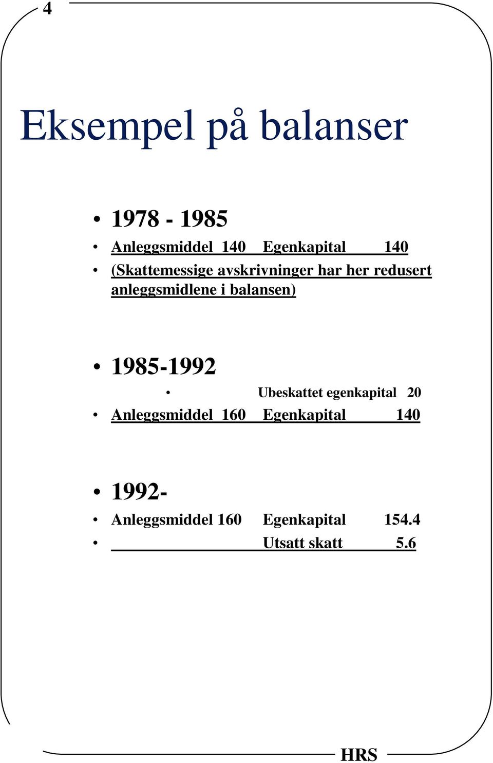 balansen) 1985-1992 Ubeskattet egenkapital 20 Anleggsmiddel 160