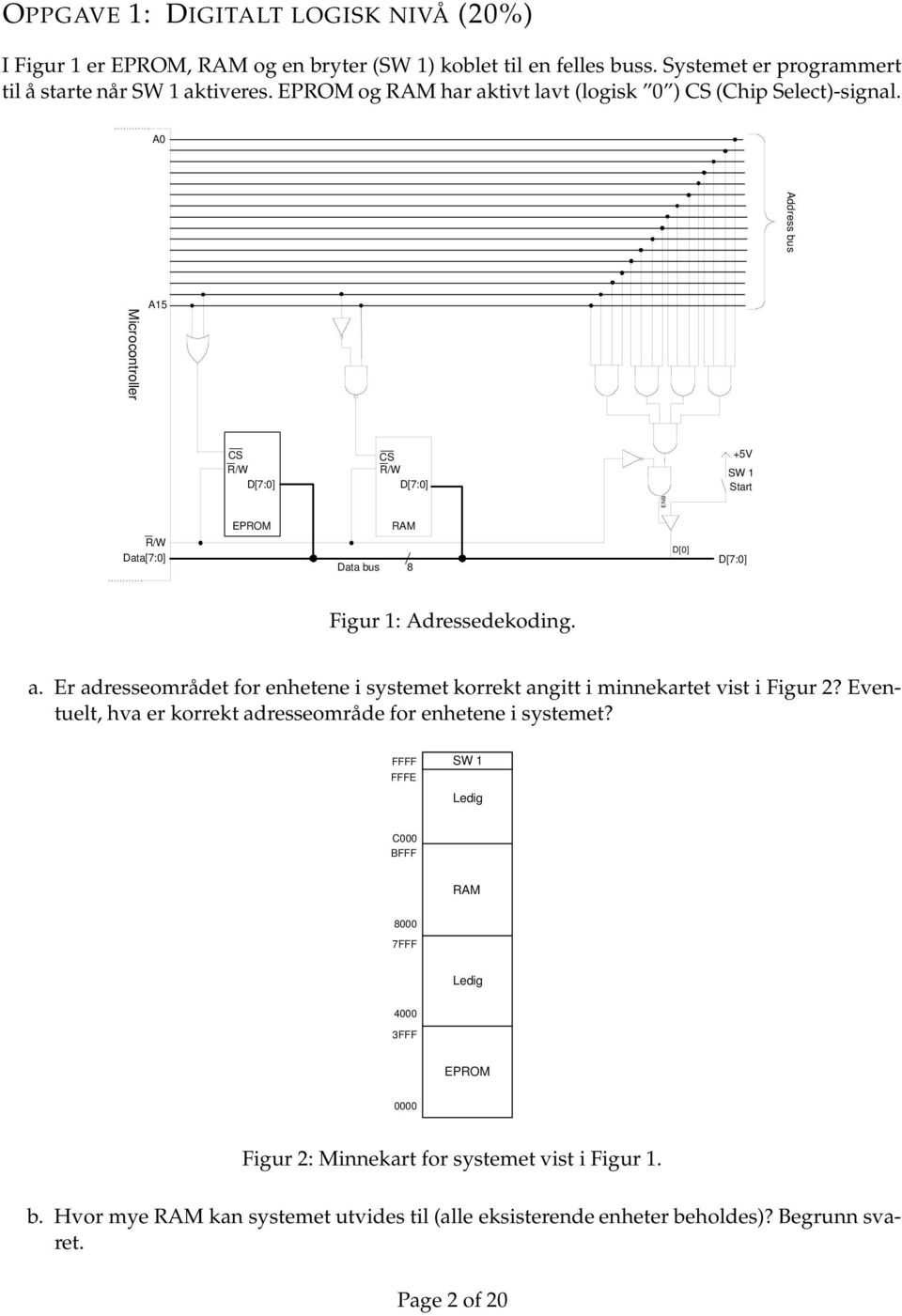 A0 Addressbus Microcontroller A15 CS R/W D[7:0] CS R/W D[7:0] +5V SW 1 Start ENB R/W Data[7:0] EPROM Data bus RAM 8 D[0] D[7:0] Figur 1: Adressedekoding. a.