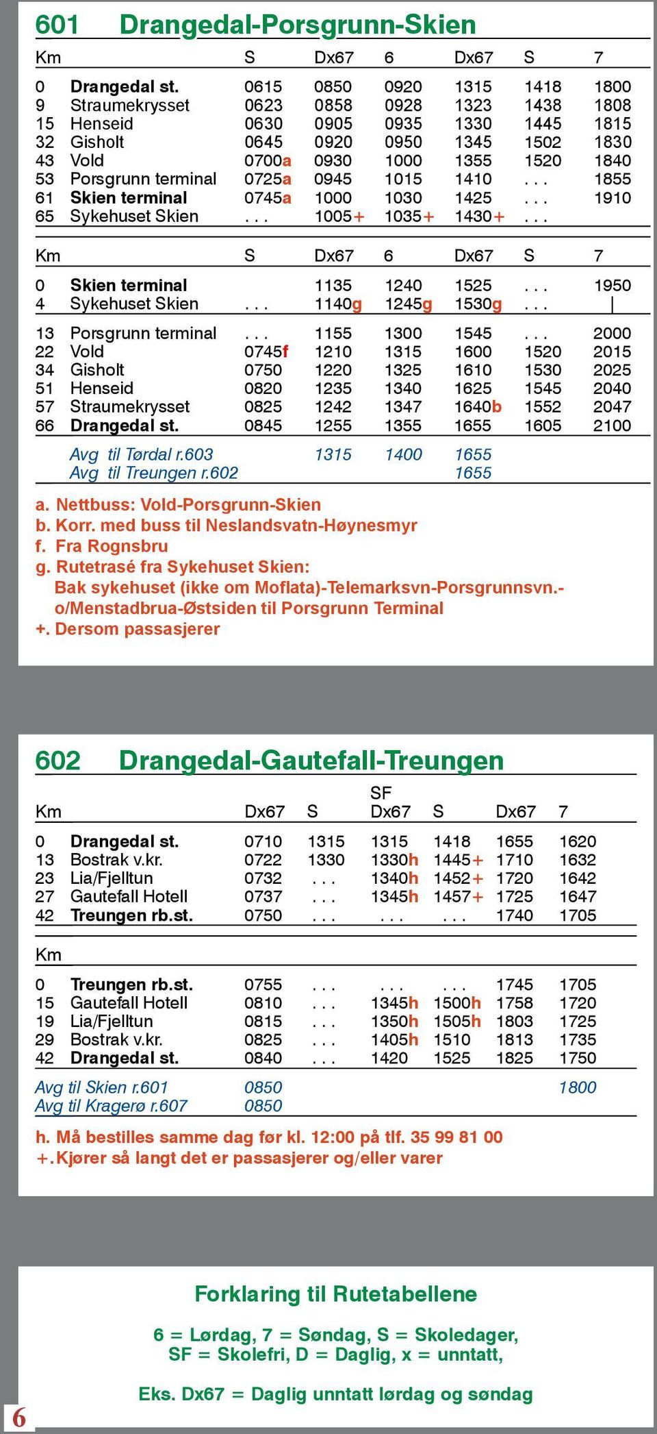 53 Porsgrunn terminal 0725a 0945 1015 1410... 1855 61 Skien terminal 0745a 1000 1030 1425... 1910 65 Sykehuset Skien... 1005+ 1035+ 1430+... Km S Dx67 6 Dx67 S 7 0 Skien terminal 1135 1240 1525.