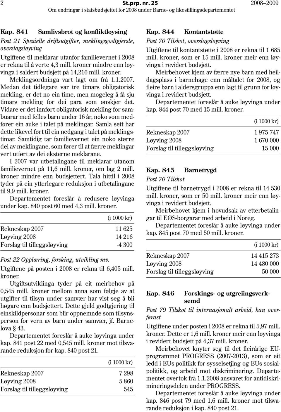 kroner mindre enn løyvinga i saldert budsjett på 14,216 mill. kroner. Meklingsordninga vart lagt om frå 1.1.2007.