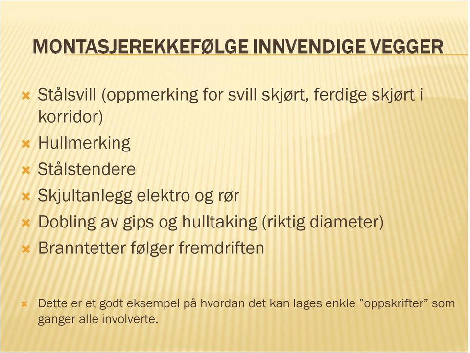 hulltaking (riktig diameter) Branntetter følger fremdriften Dette er et