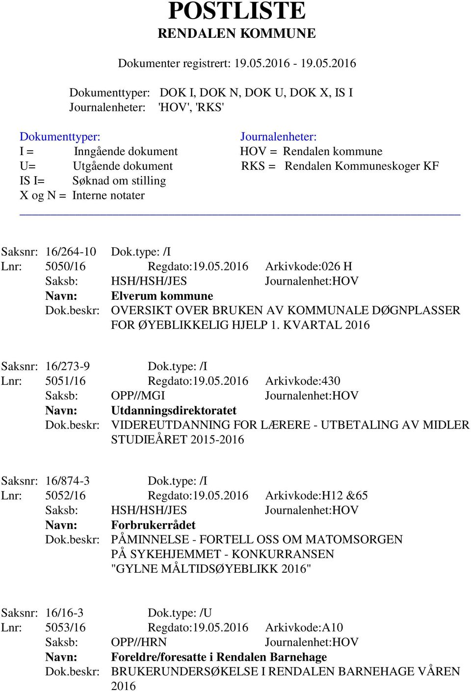 /16 Regdato:19.05.2016 Arkivkode:430 Saksb: OPP//MGI Journalenhet:HOV Navn: Utdanningsdirektoratet Dok.