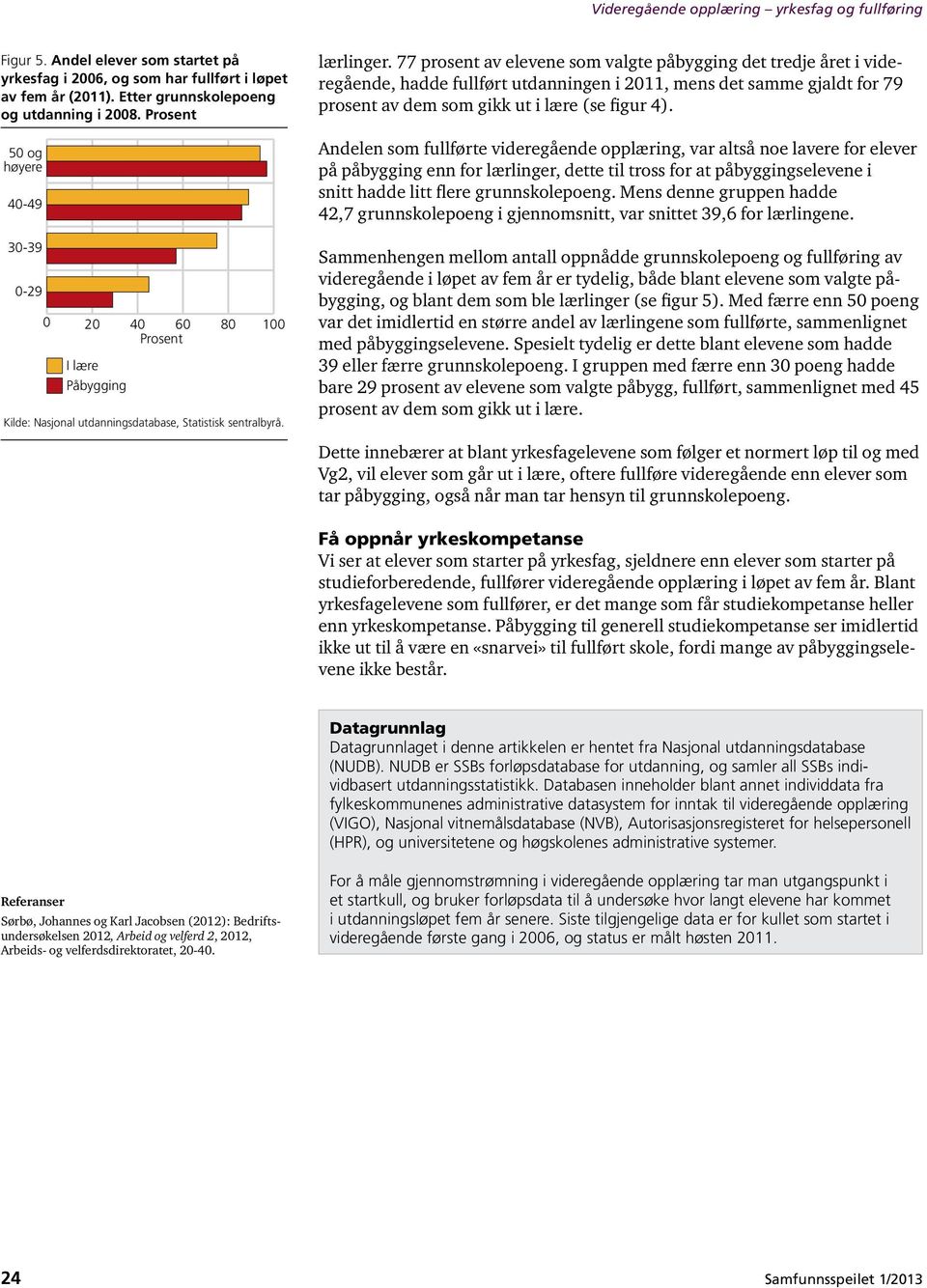 77 prosent av elevene som valgte påbygging det tredje året i videregående, hadde fullført utdanningen i 2011, mens det samme gjaldt for 79 prosent av dem som gikk ut i lære (se figur 4).