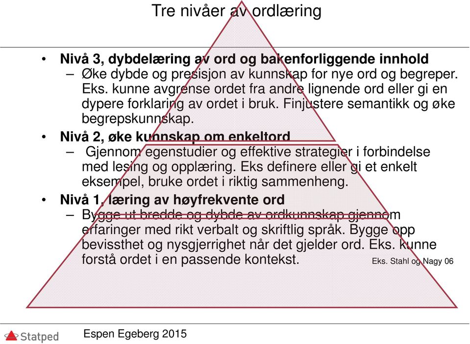 Nivå 2, øke kunnskap om enkeltord Gjennom egenstudier og effektive strategier i forbindelse med lesing og opplæring.