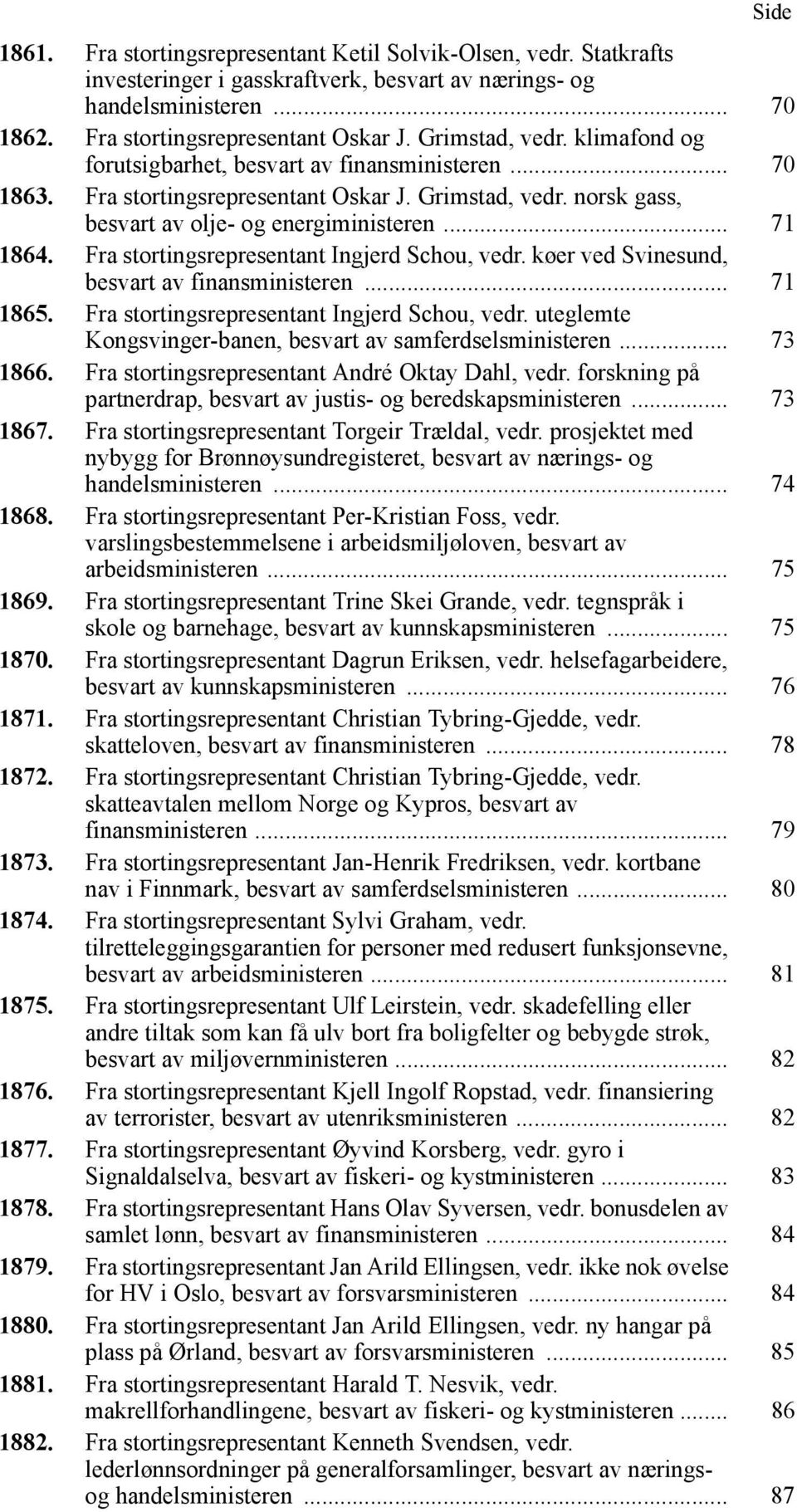 Fra stortingsrepresentant Ingjerd Schou, vedr. køer ved Svinesund, besvart av finansministeren... 71 1865. Fra stortingsrepresentant Ingjerd Schou, vedr.