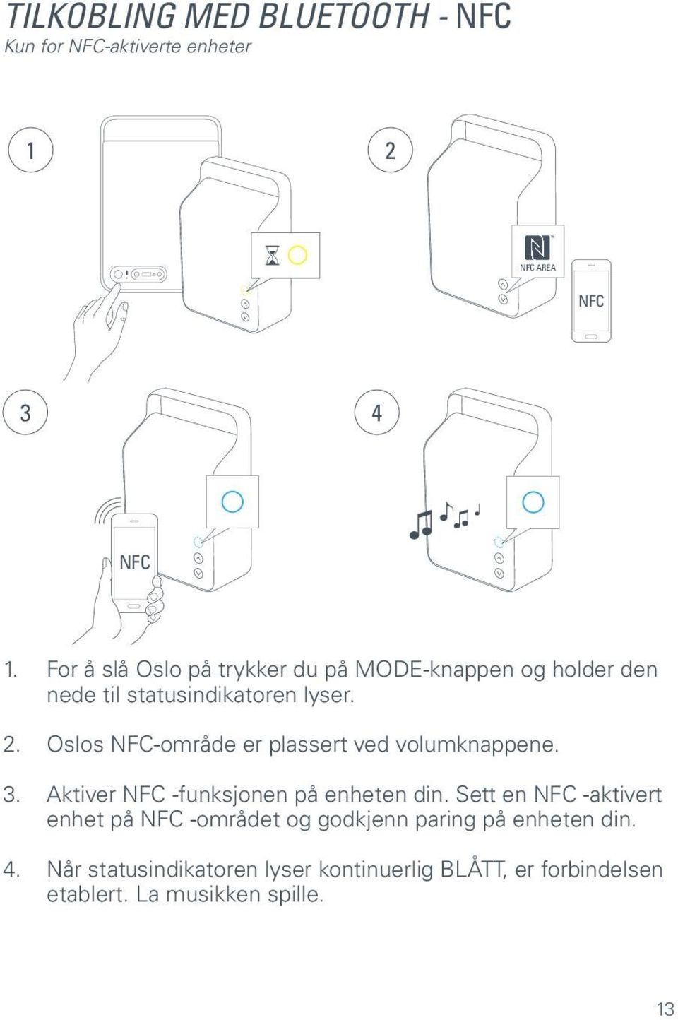 Oslos NFC-område er plassert ved volumknappene. 3. Aktiver NFC -funksjonen på enheten din.