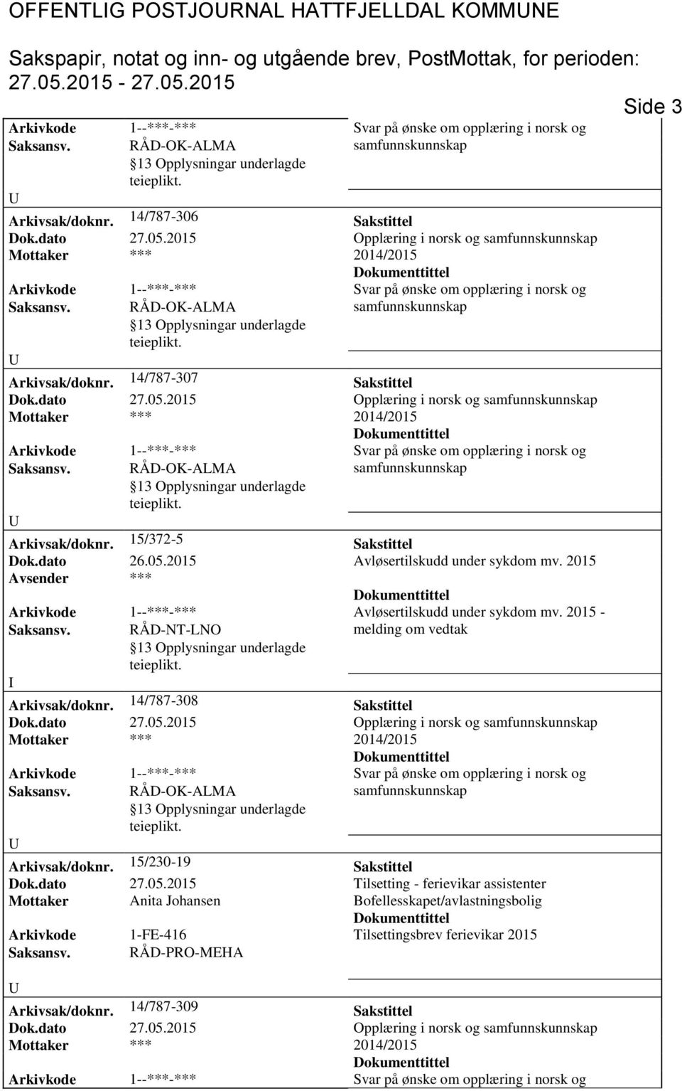 2015 Avløsertilskudd under sykdom mv. 2015 Arkivkode 1--***-*** Avløsertilskudd under sykdom mv.