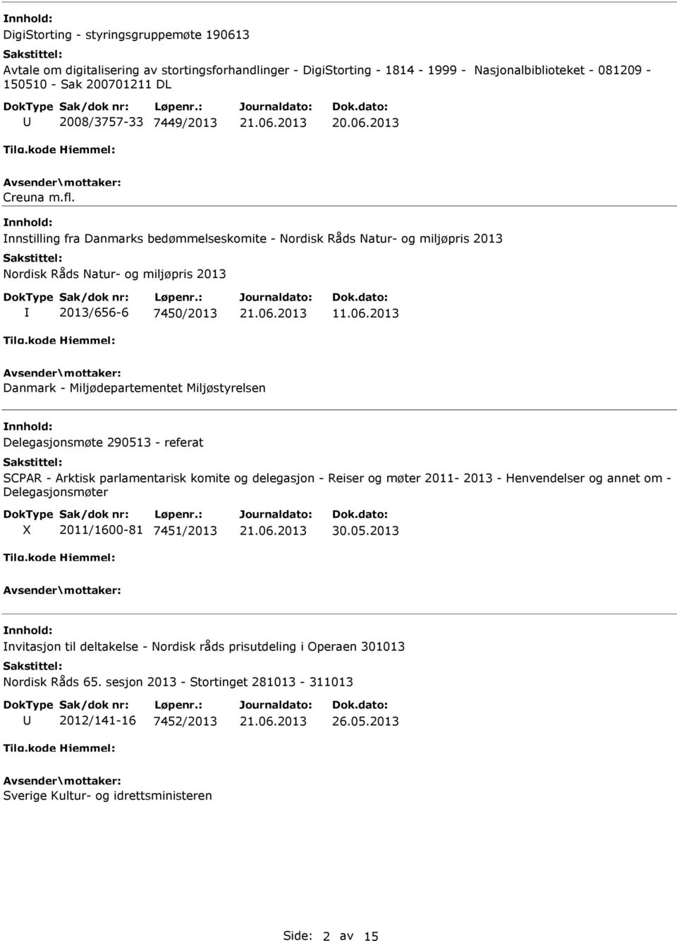 2013 Danmark - Miljødepartementet Miljøstyrelsen Delegasjonsmøte 290513 - referat SCPAR - Arktisk parlamentarisk komite og delegasjon - Reiser og møter 2011-2013 - Henvendelser og annet om -