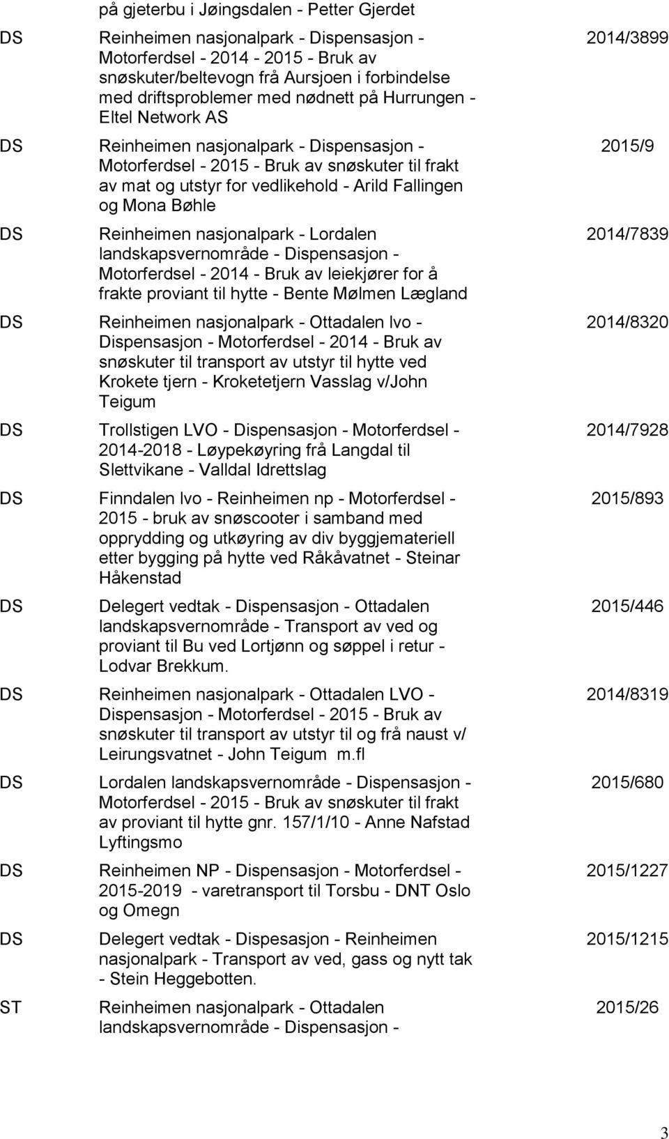 DS Reinheimen nasjonalpark - Lordalen landskapsvernområde - Dispensasjon - Motorferdsel - 2014 - Bruk av leiekjører for å frakte proviant til hytte - Bente Mølmen Lægland DS Reinheimen nasjonalpark -