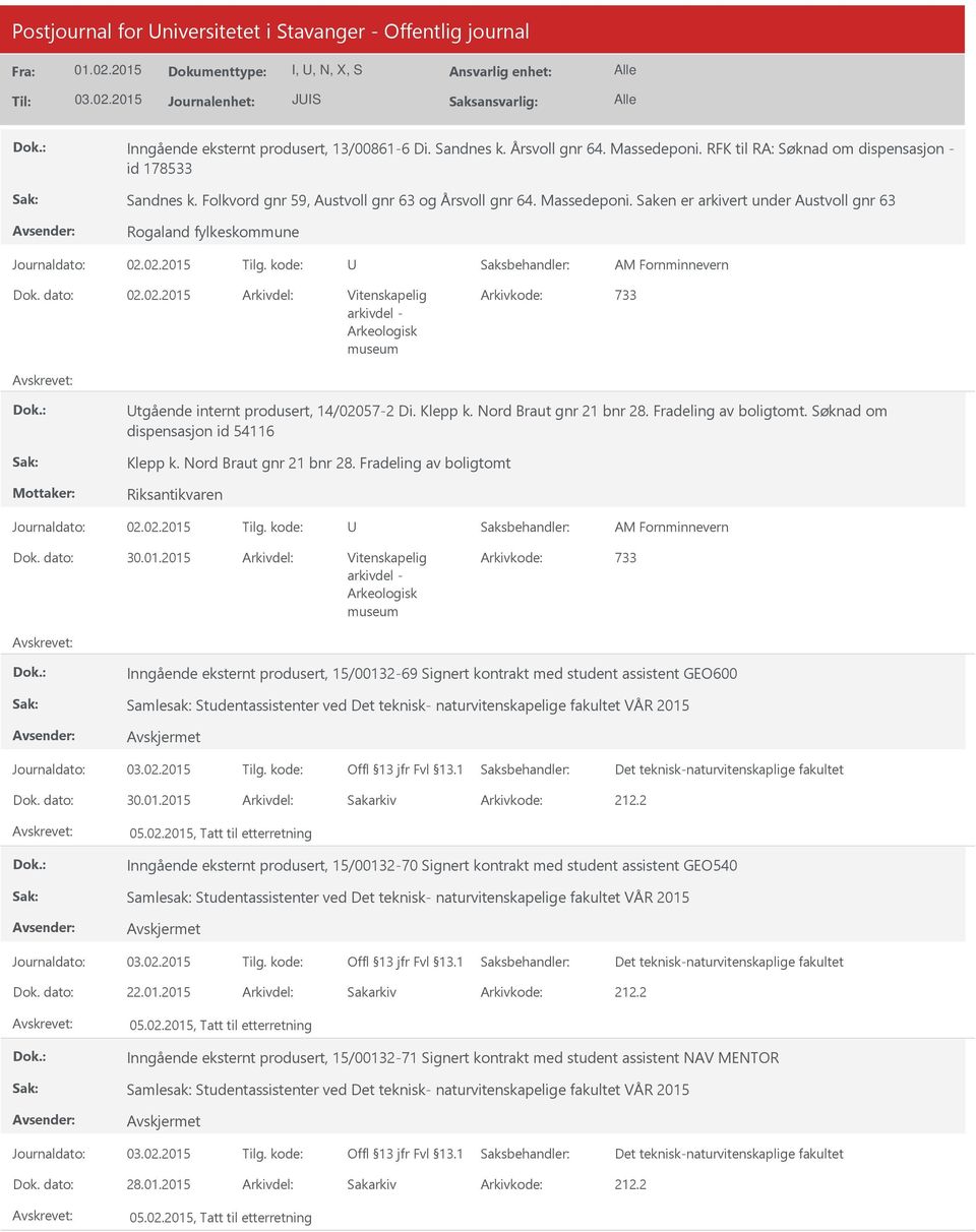 02.2015 Arkivdel: Vitenskapelig Arkivkode: 733 arkivdel - Arkeologisk museum tgående internt produsert, 14/02057-2 Di. Klepp k. Nord Braut gnr 21 bnr 28. Fradeling av boligtomt.