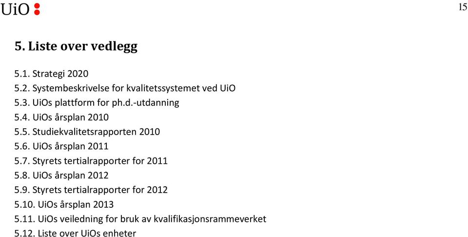UiOs årsplan 2011 5.7. Styrets tertialrapporter for 2011 5.8. UiOs årsplan 2012 5.9.