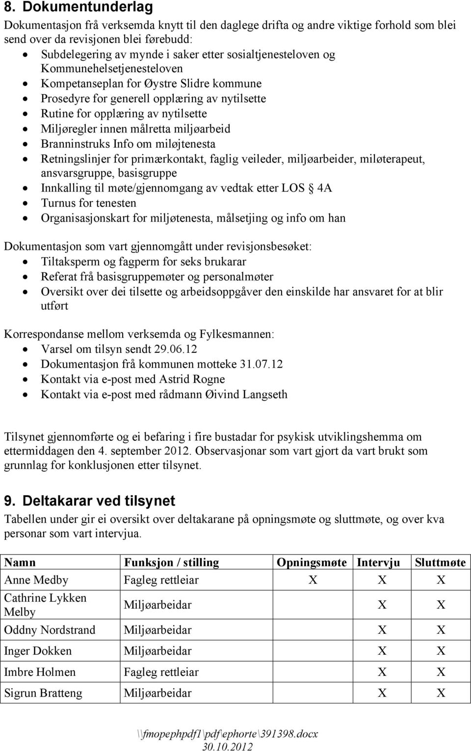 miljøarbeid Branninstruks Info om miløjtenesta Retningslinjer for primærkontakt, faglig veileder, miljøarbeider, miløterapeut, ansvarsgruppe, basisgruppe Innkalling til møte/gjennomgang av vedtak