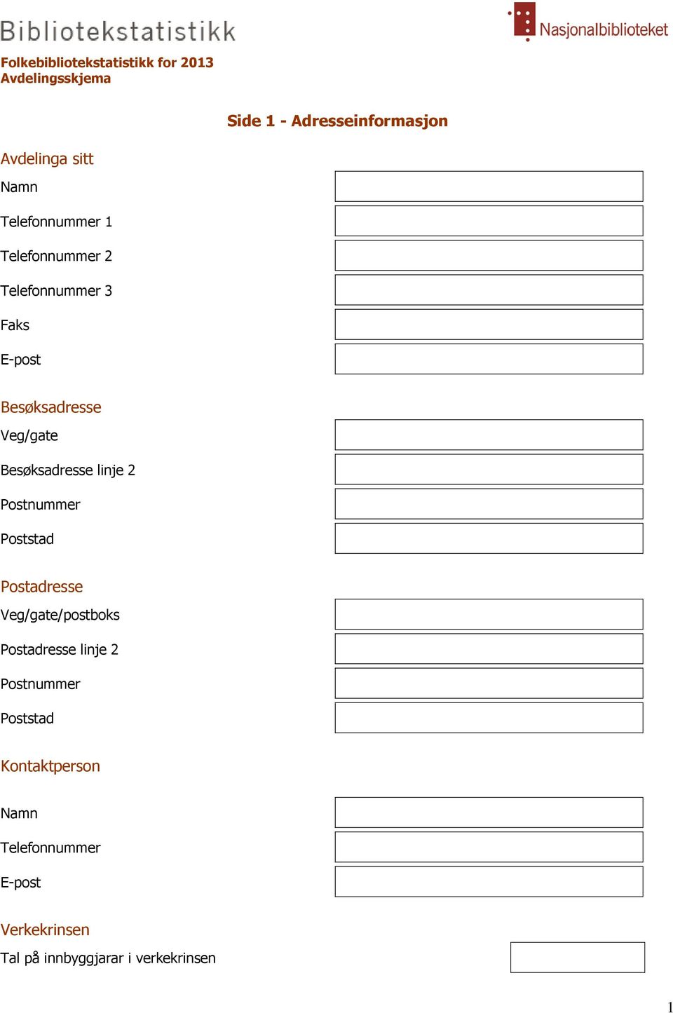 Postnummer Poststad Postadresse Veg/gate/postboks Postadresse linje 2 Postnummer