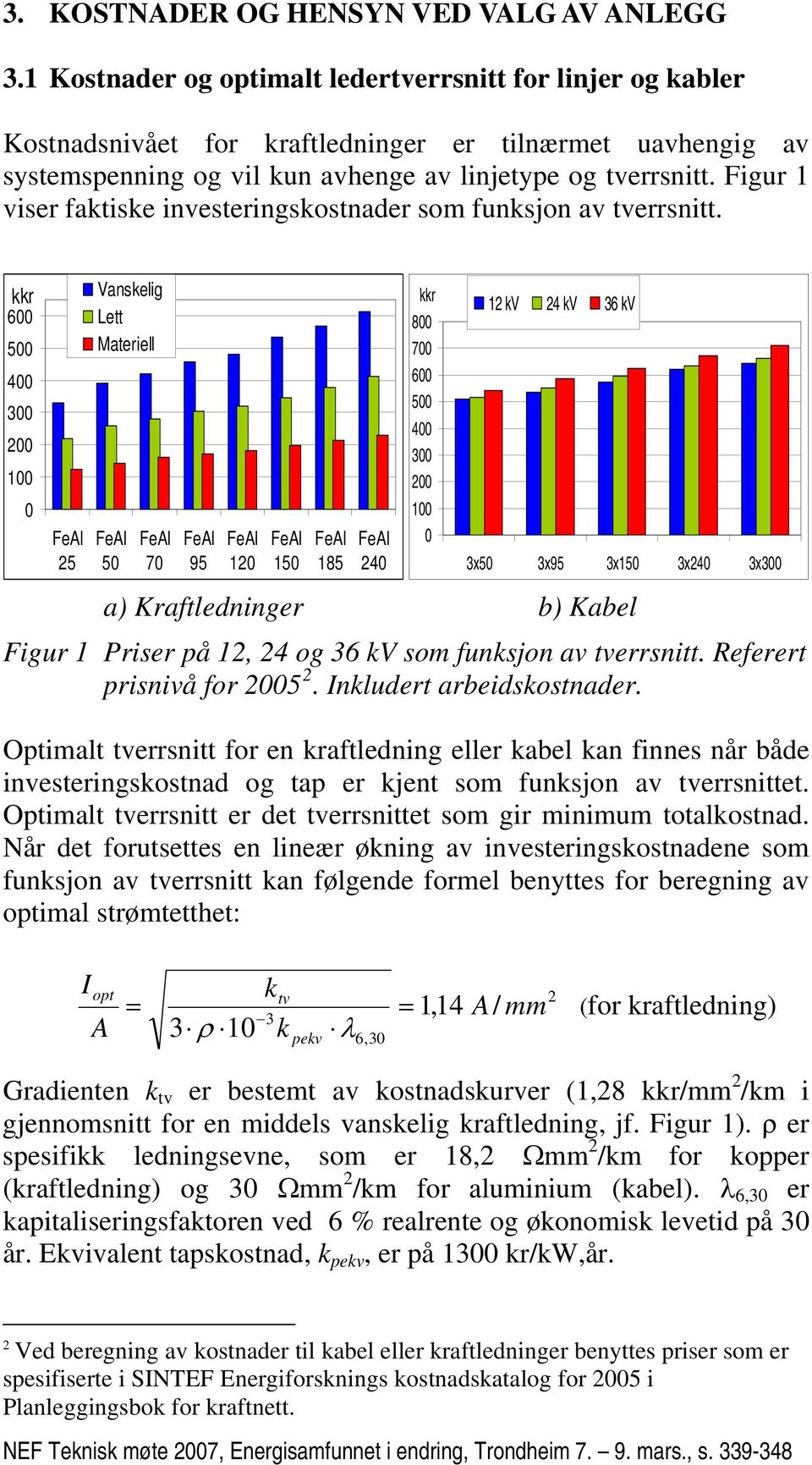 Figur 1 viser faktiske investeringskostnader som funksjon av tverrsnitt.