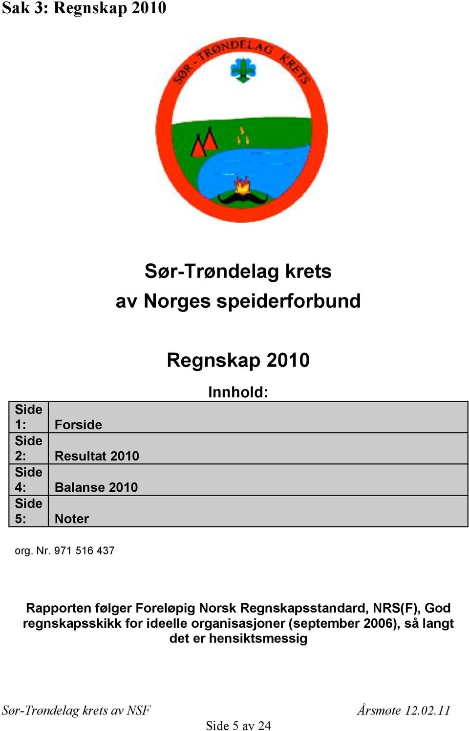 971 516 437 Rapporten følger Foreløpig Norsk Regnskapsstandard, NRS(F), God