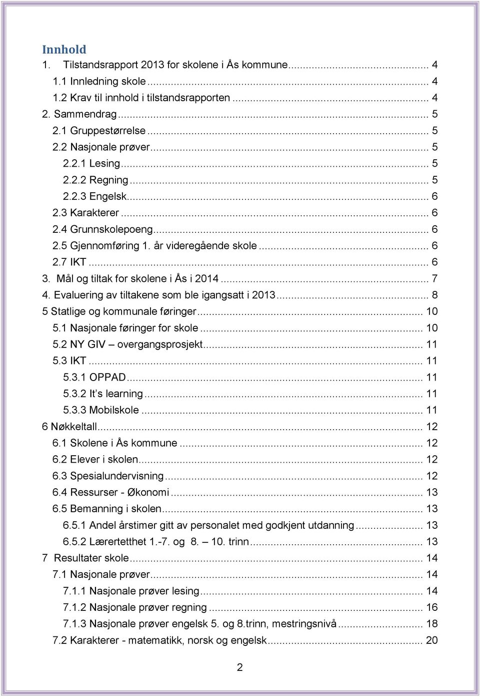 Mål og tiltak for skolene i Ås i 2014... 7 4. Evaluering av tiltakene som ble igangsatt i 2013... 8 5 Statlige og kommunale føringer... 10 5.1 Nasjonale føringer for skole... 10 5.2 NY GIV overgangsprosjekt.