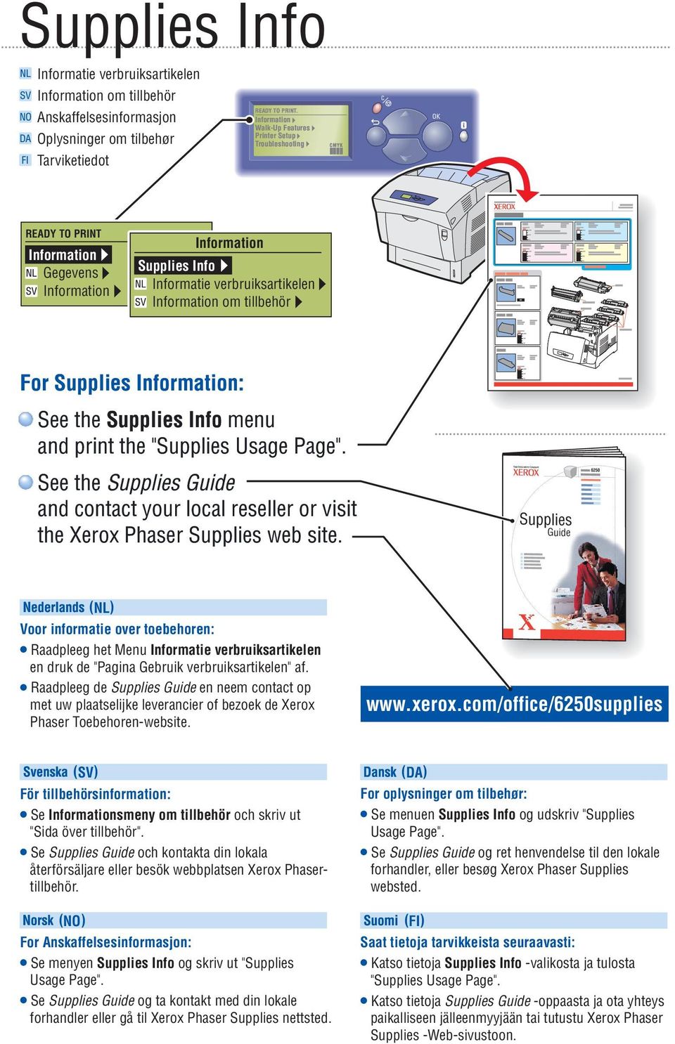 See the Supplies Guide and contact your local reseller or visit the Xerox Phaser Supplies web site.
