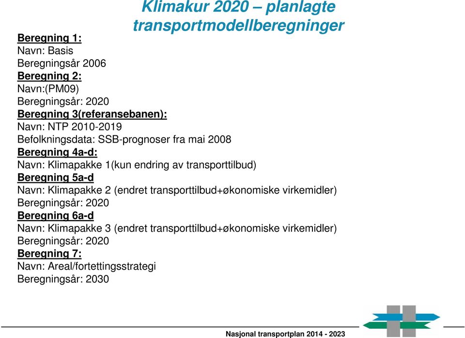 av transporttilbud) Beregning 5a-d Navn: Klimapakke 2 (endret transporttilbud+økonomiske virkemidler) Beregningsår: 2020 Beregning 6a-d
