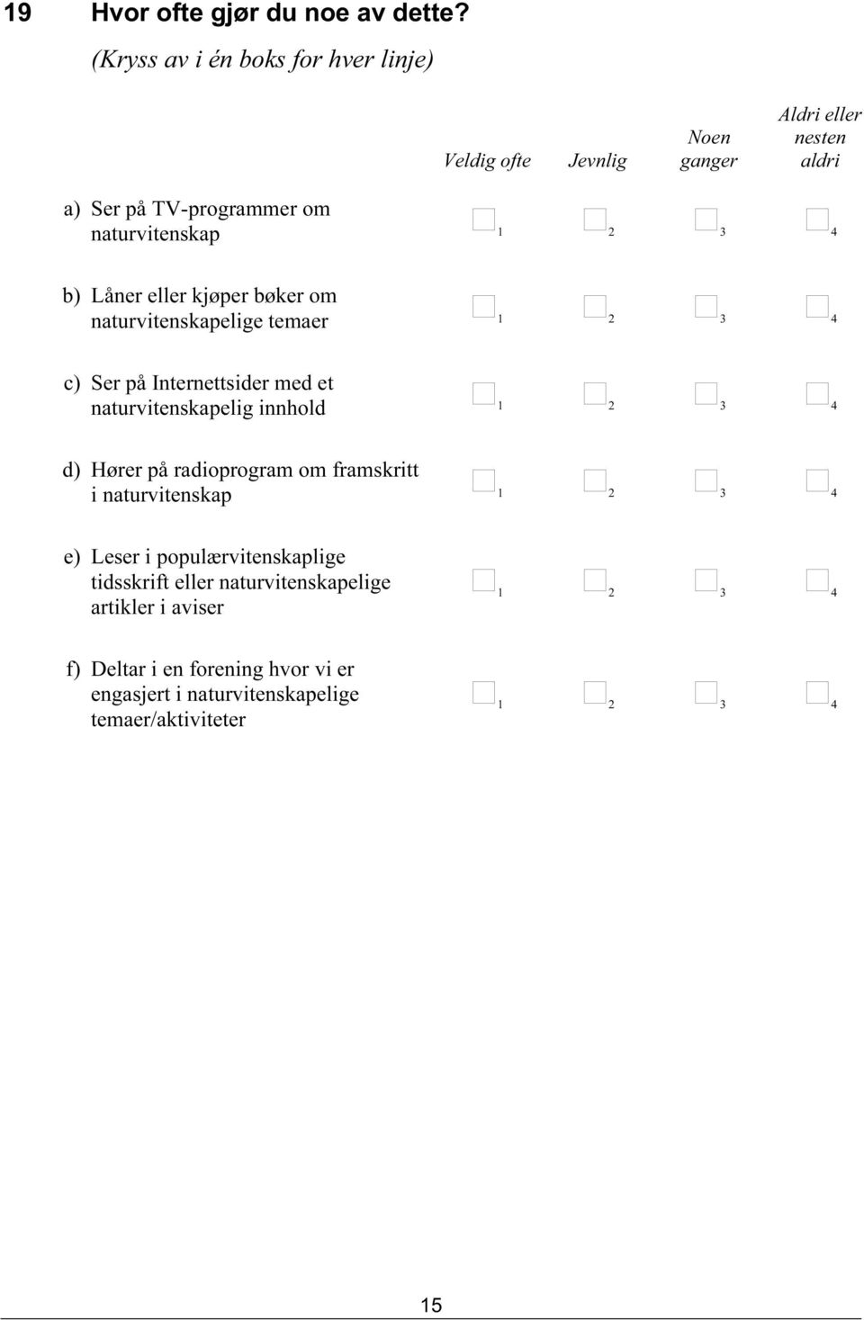 bøker om naturvitenskapelige temaer c) Ser på Internettsider med et naturvitenskapelig innhold d) Hører på radioprogram