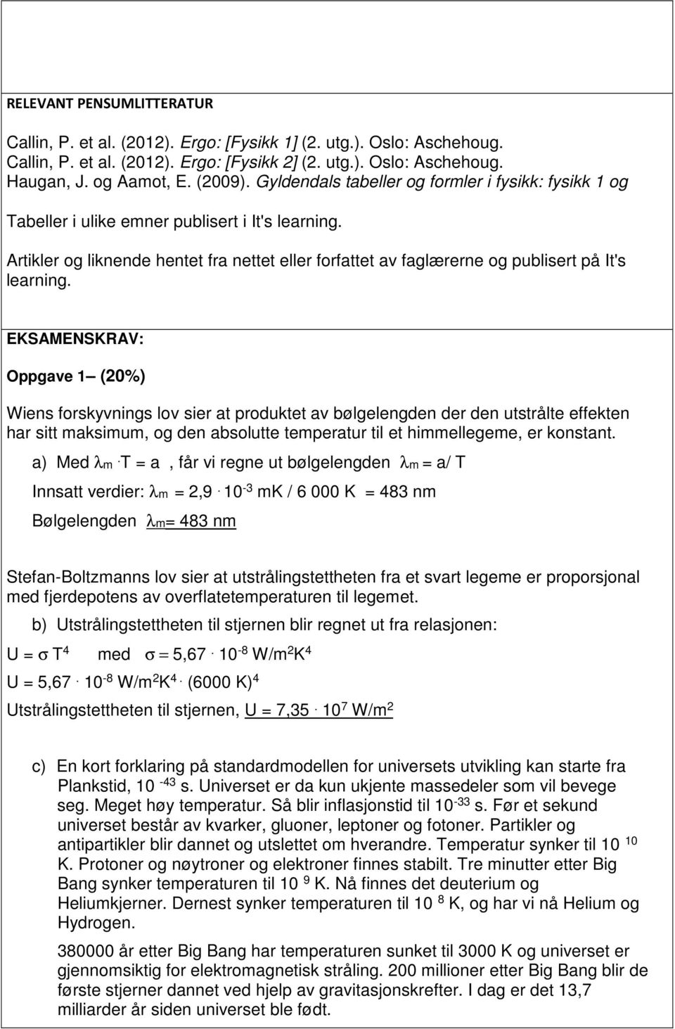 Artikler og liknende hentet fra nettet eller forfattet av faglærerne og publisert på It's learning.