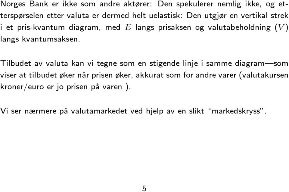 Tilbudet av valuta kan vi tegne som en stigende linje i samme diagram som viser at tilbudet øker når prisen øker, akkurat som