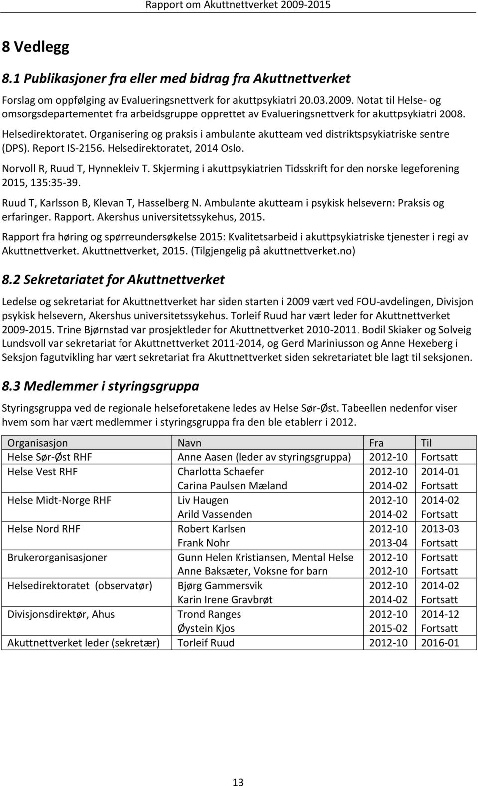 Organisering og praksis i ambulante akutteam ved distriktspsykiatriske sentre (DPS). Report IS-2156. Helsedirektoratet, 2014 Oslo. Norvoll R, Ruud T, Hynnekleiv T.