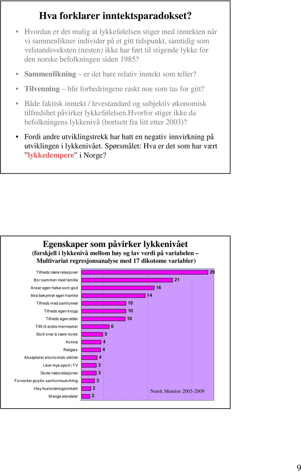 befolkningen siden 1985? Sammenlikning er det bare relativ inntekt som teller? Tilvenning blir forbedringene raskt noe som tas for gitt?