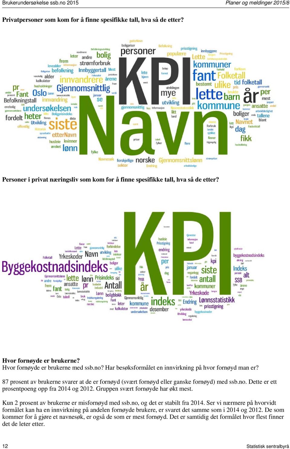 Har besøksformålet en innvirkning på hvor fornøyd man er? 87 prosent av brukerne svarer at de er fornøyd (svært fornøyd eller ganske fornøyd) med ssb.no.