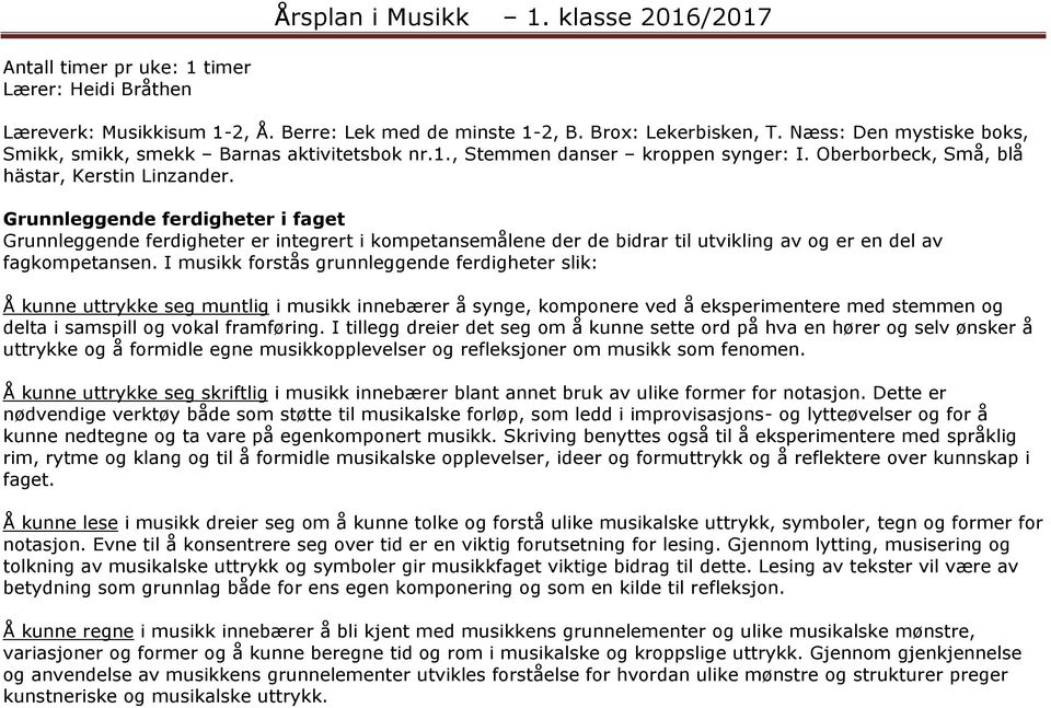 Grunnleggende ferdigheter i faget Grunnleggende ferdigheter er integrert i kompetansemålene der de bidrar til utvikling av og er en del av fagkompetansen.