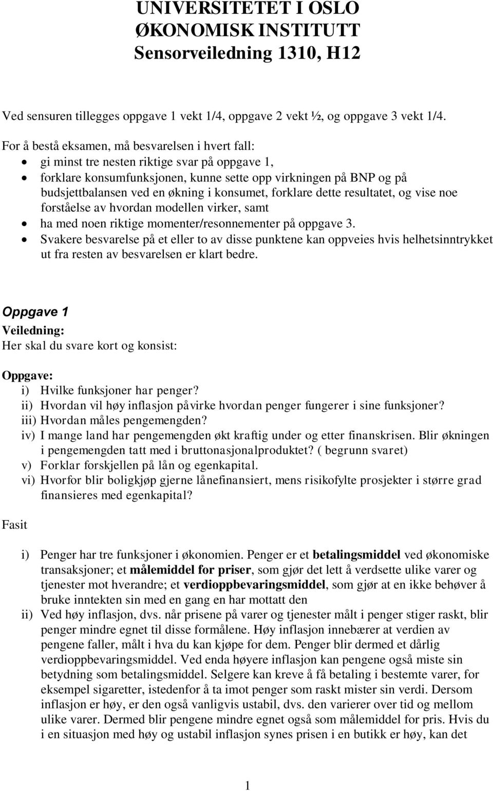 konsumet, forklare dette resultatet, og vise noe forståelse av hvordan modellen virker, samt ha med noen riktige momenter/resonnementer på oppgave 3.