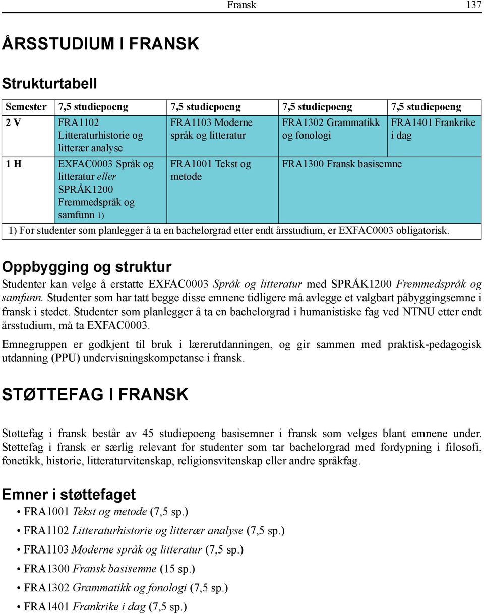 For studenter som planlegger å ta en bachelorgrad etter endt årsstudium, er EXFAC0003 obligatorisk.