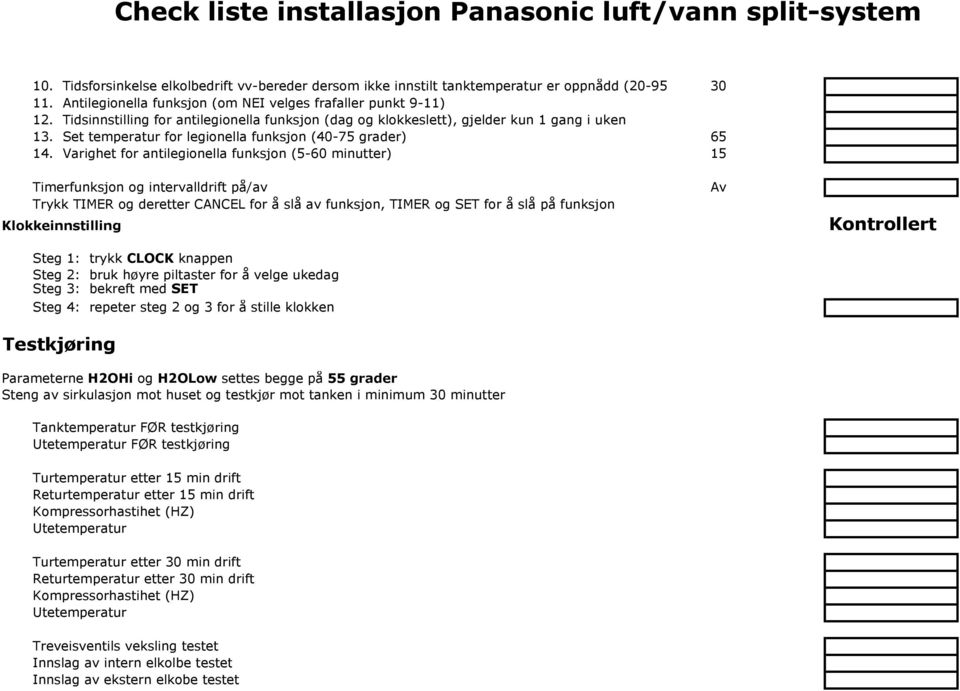 Set temperatur for legionella funksjon (40-75 grader) 65 14.