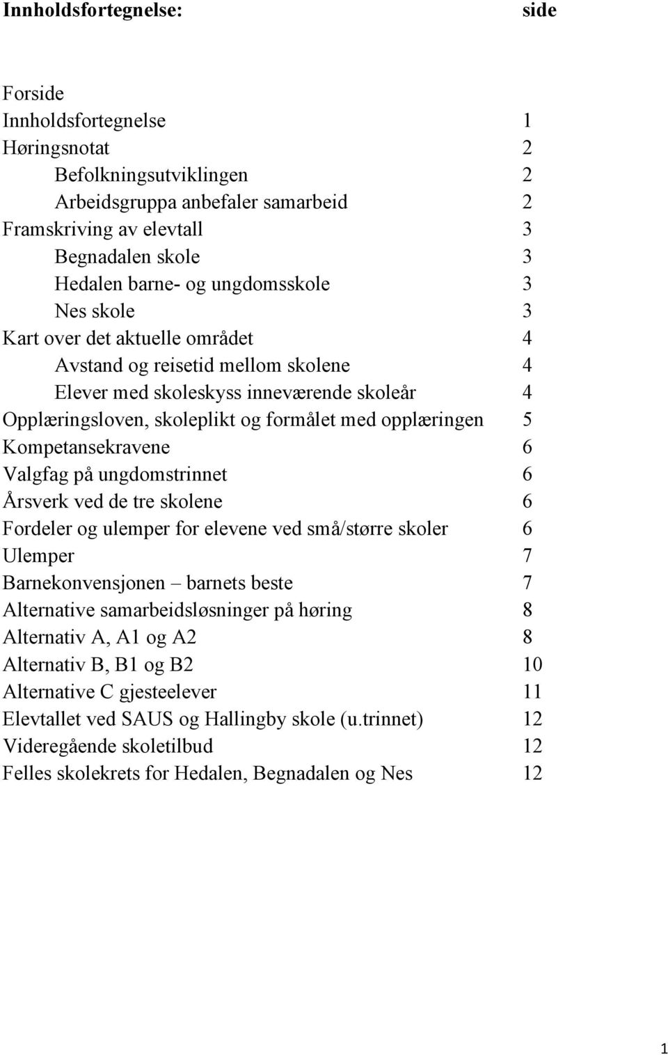 Kompetansekravene 6 Valgfag på ungdomstrinnet 6 Årsverk ved de tre skolene 6 Fordeler og ulemper for elevene ved små/større skoler 6 Ulemper 7 Barnekonvensjonen barnets beste 7 Alternative