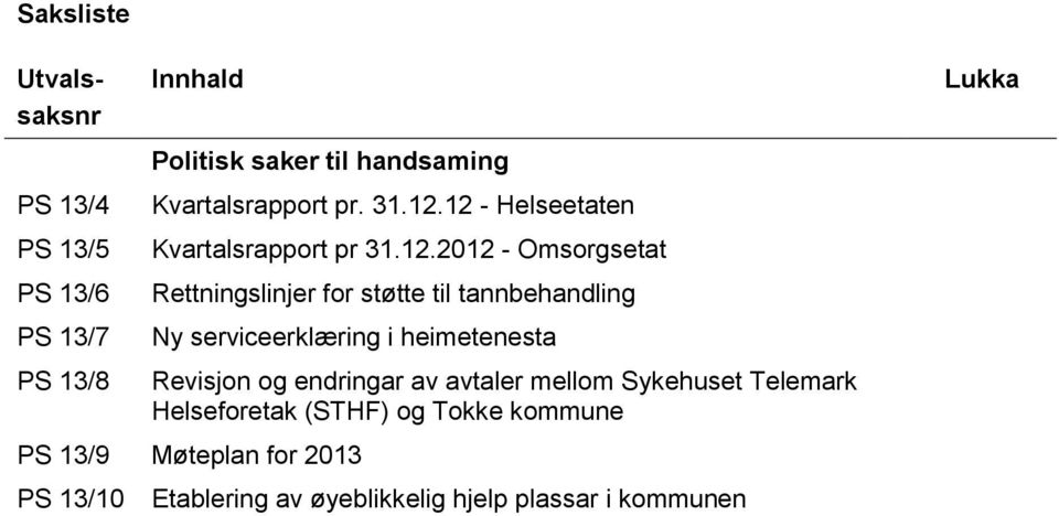 12 - Helseetaten Kvartalsrapport pr 31.12.2012 - Omsorgsetat Rettningslinjer for støtte til tannbehandling Ny