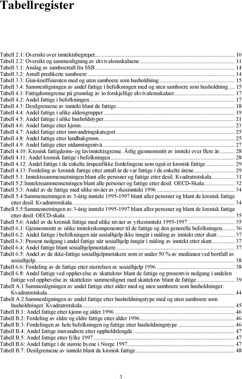 4: Sammenligningen av andel fattige i befolkningen med og uten samboere som husholdning... 15 Tabell 4.1: Fattigdomsgrense på grunnlag av to forskjellige ekvivalensskalaer... 17 Tabell 4.