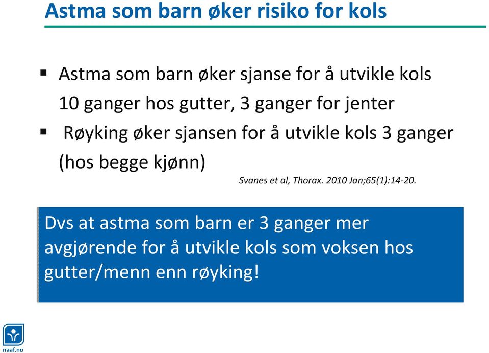 ganger (hos begge kjønn) Svanes et al, Thorax. 2010 Jan;65(1):14-20.