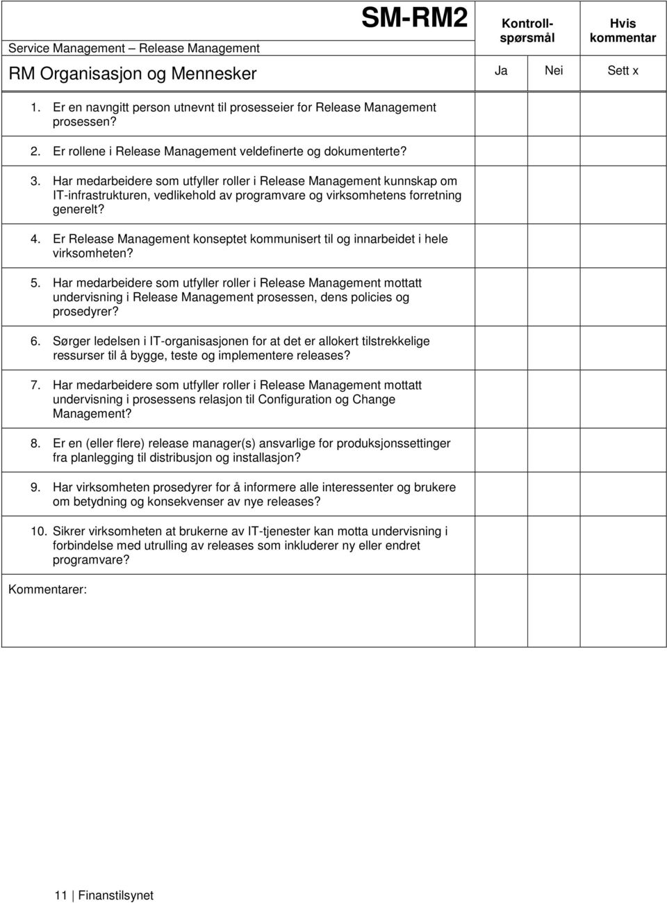 Har medarbeidere som utfyller roller i Release Management kunnskap om IT-infrastrukturen, vedlikehold av programvare og virksomhetens forretning generelt? 4.