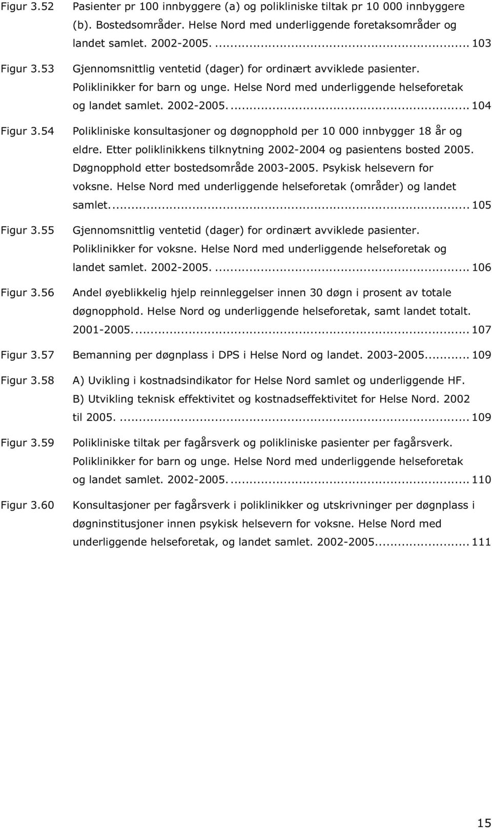 Helse Nord med underliggende helseforetak og landet samlet. 2002-2005.... 104 Polikliniske konsultasjoner og døgnopphold per 10 000 innbygger 18 år og eldre.