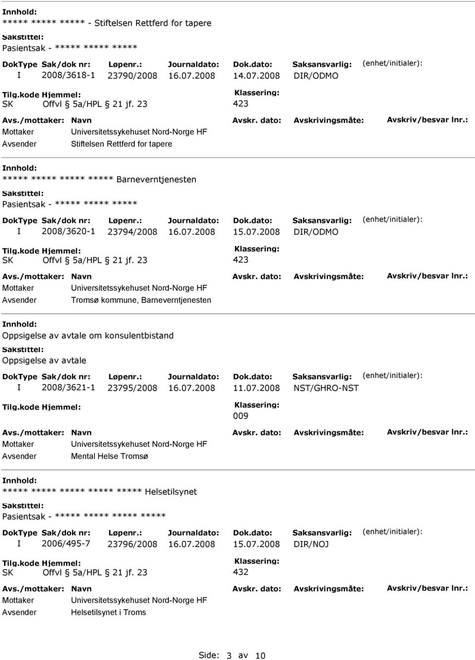 Avsender Tromsø kommune, Barneverntjenesten nnhold: Oppsigelse av avtale om konsulentbistand Oppsigelse av avtale 2008/3621-1 23795/2008