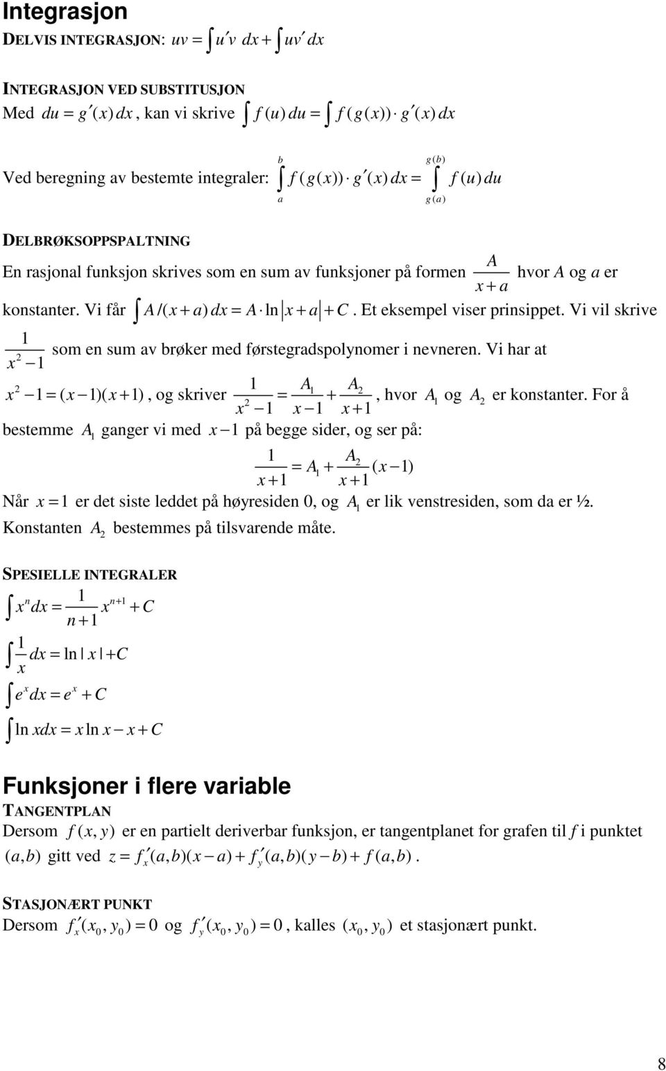 Vi vil skrive som e sum av brøker med førstegradspolyomer i evere. Vi har at = ( )( + ), og skriver A A = + +, hvor A og A er kostater.