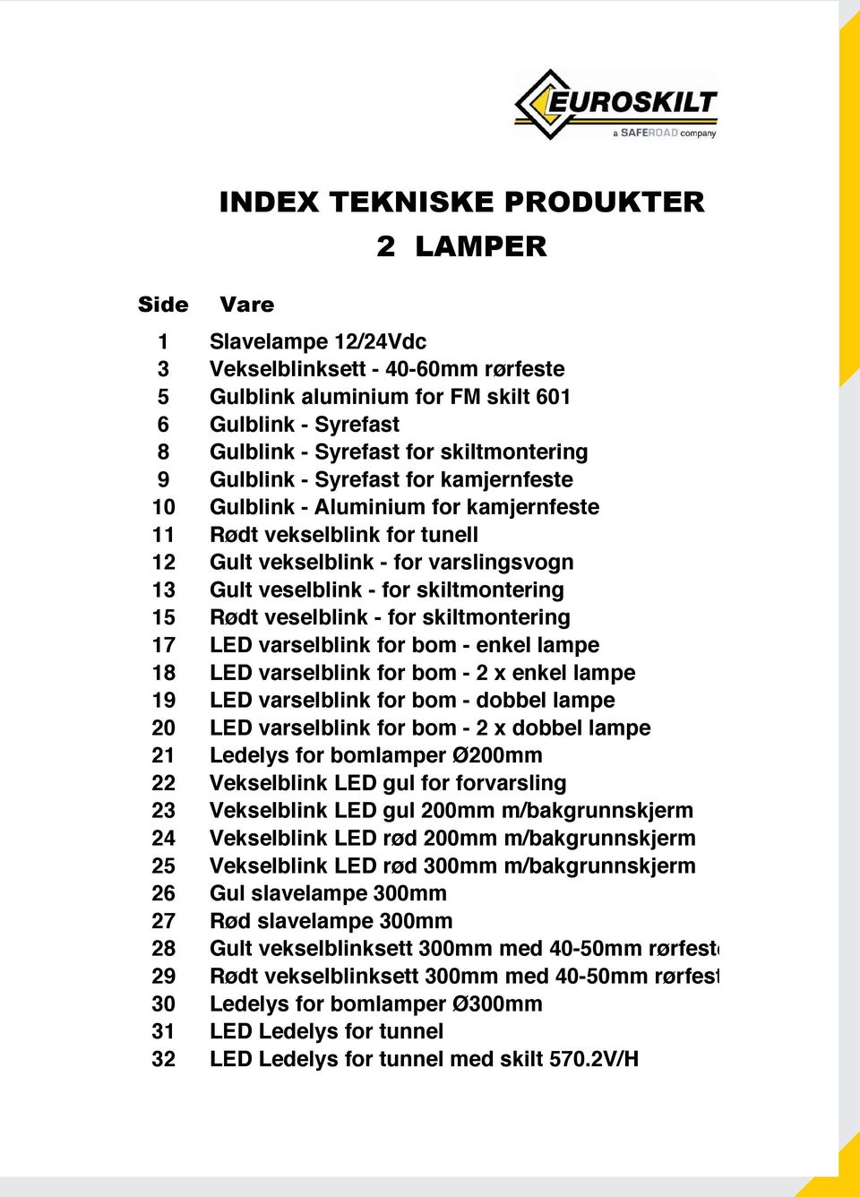 skiltmontering 15 Rødt veselblink - for skiltmontering 17 LED varselblink for bom - enkel lampe 18 LED varselblink for bom - 2 x enkel lampe 19 LED varselblink for bom - dobbel lampe 20 LED