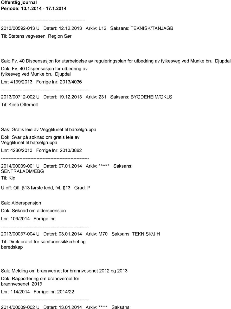 40 Dispensasjon for utbedring av fylkesveg ved Munke bru, Djupdal Lnr: 4139/2013 Forrige lnr: 2013/4036 2013/00712-