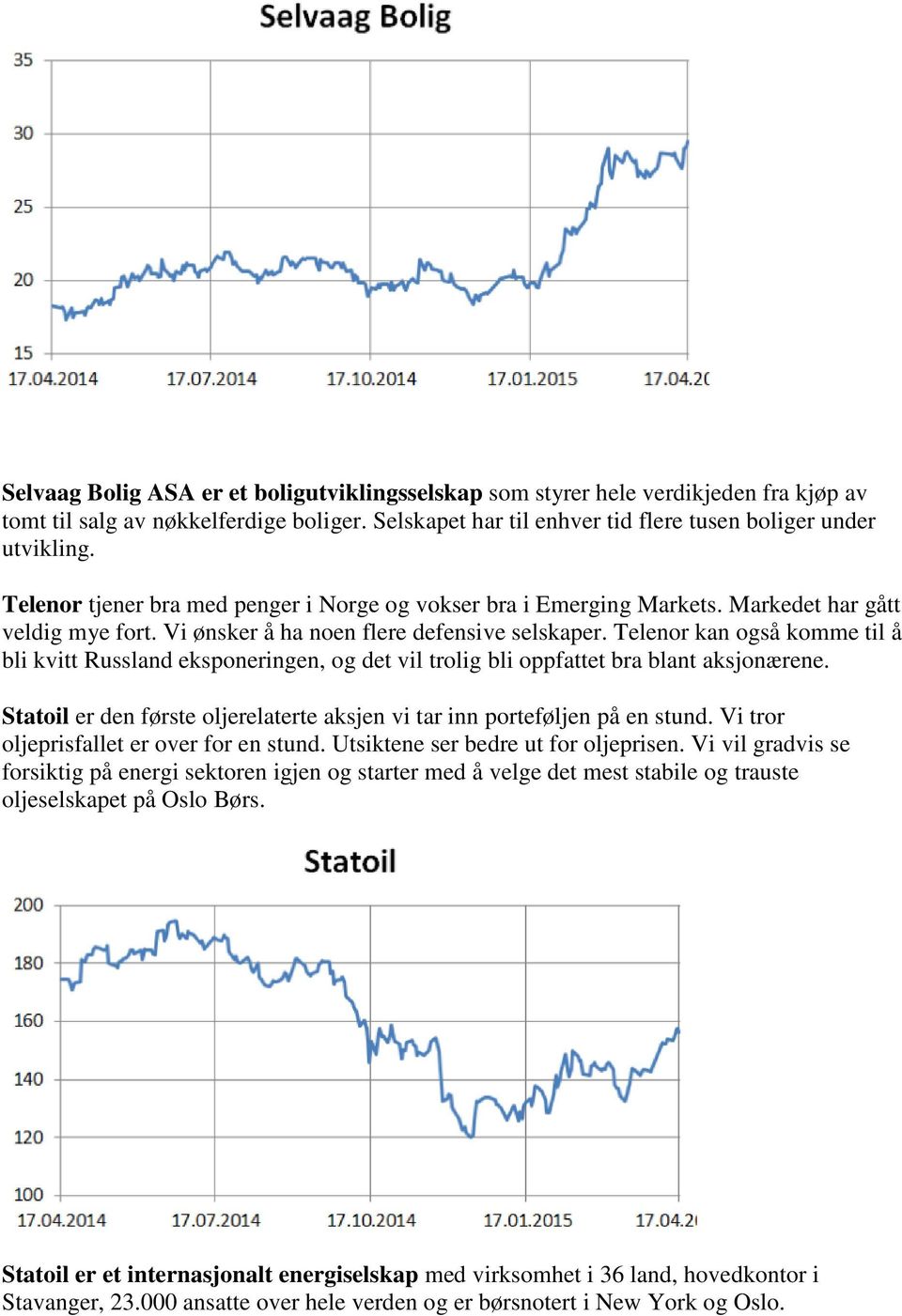 Telenor kan også komme til å bli kvitt Russland eksponeringen, og det vil trolig bli oppfattet bra blant aksjonærene. Statoil er den første oljerelaterte aksjen vi tar inn porteføljen på en stund.
