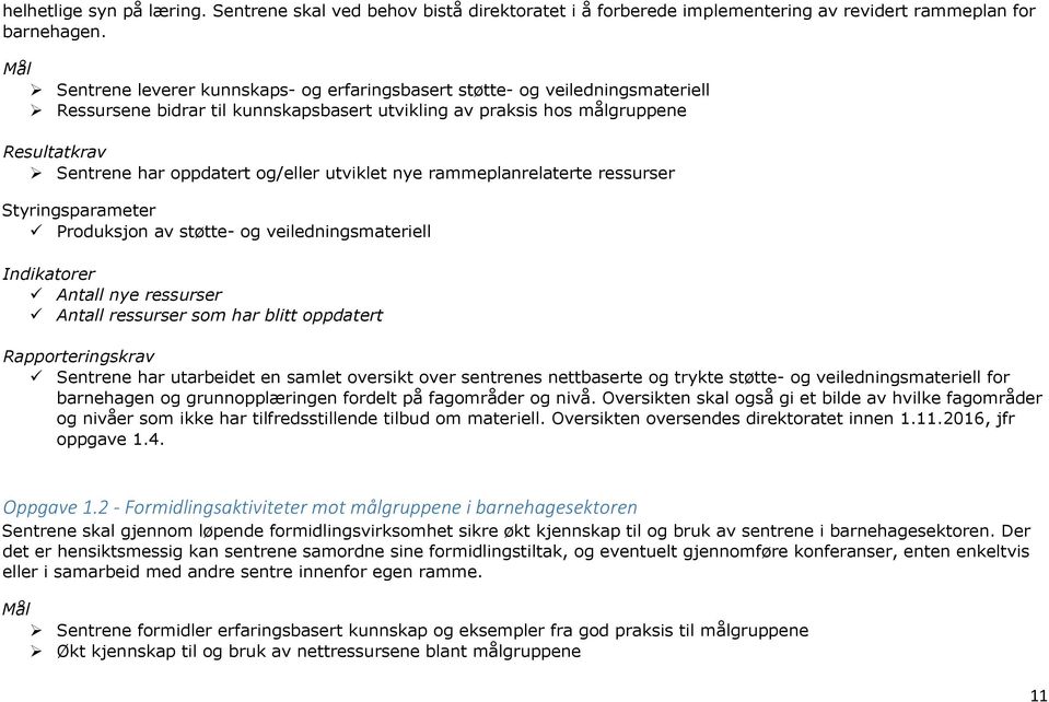 og/eller utviklet nye rammeplanrelaterte ressurser Styringsparameter Produksjon av støtte- og veiledningsmateriell Indikatorer Antall nye ressurser Antall ressurser som har blitt oppdatert