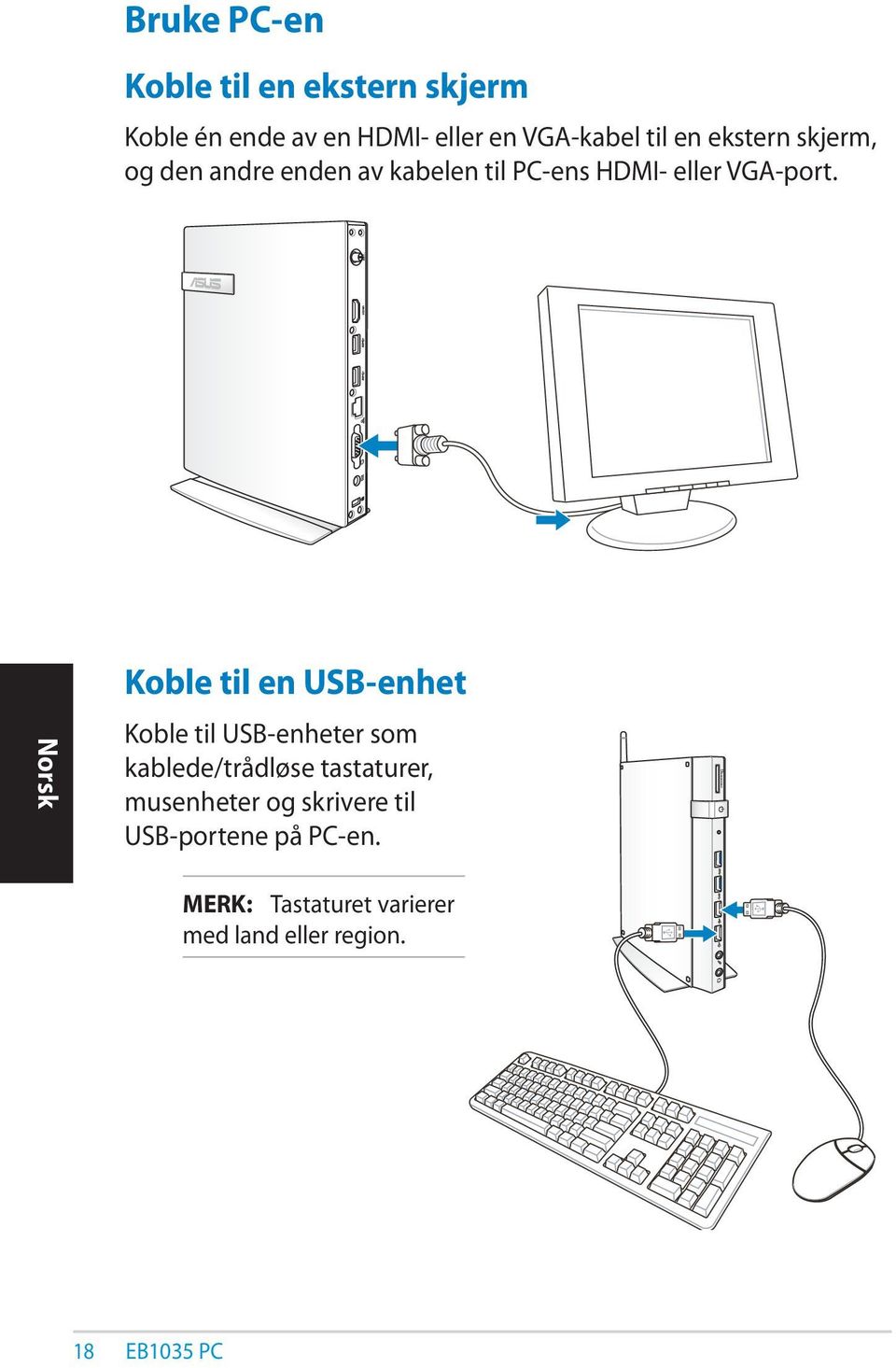 Koble til en USB-enhet Koble til USB-enheter som kablede/trådløse tastaturer, musenheter
