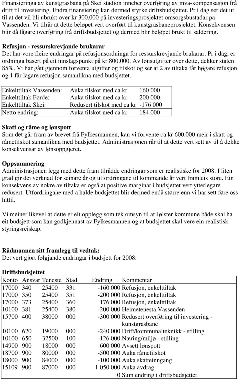 Konsekvensen blir då lågare overføring frå driftsbudsjettet og dermed blir beløpet brukt til saldering.